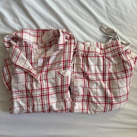 Victoria's Secret Other - Victoria's Secret Women's Flannel Long Pajama Set Pink, Off White Plaid Size XL